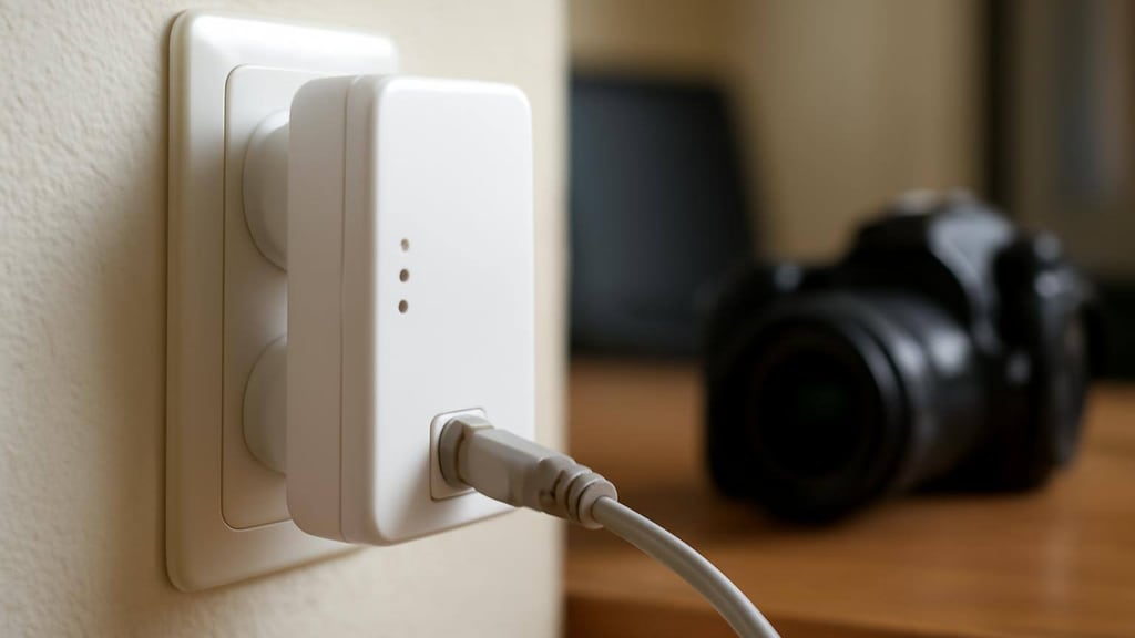 מתאם רשת בצבע אפור עם חיבורי Ethernet וכבל מחובר