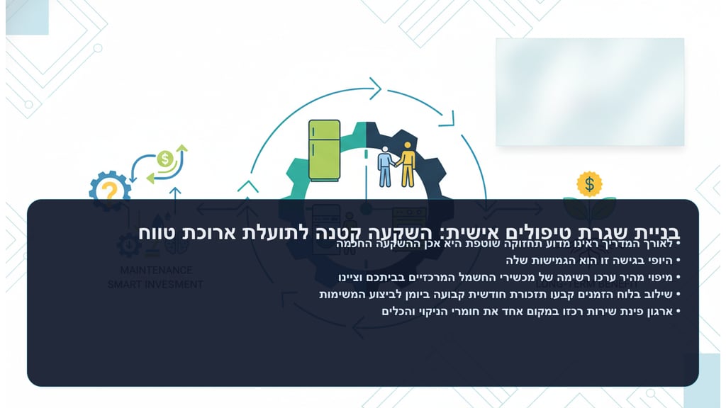 אינפוגרפיקה המציגה את בניית שגרת טיפולים אישית השקעה קטנה לתועלת ארוכת טווח באמצעות סמלים, מסלול ואלמנטים חזותיים.